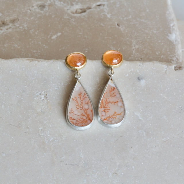 Dendritic Agate and Garnet Earrings